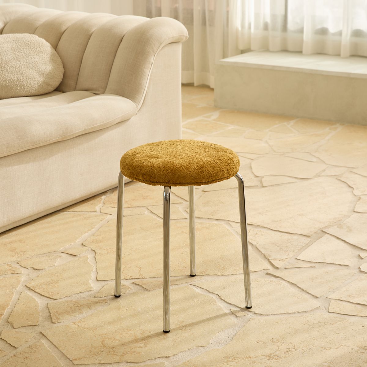 Vivi Chrome Stool - Mustard Chenille - Mocka New Zealand