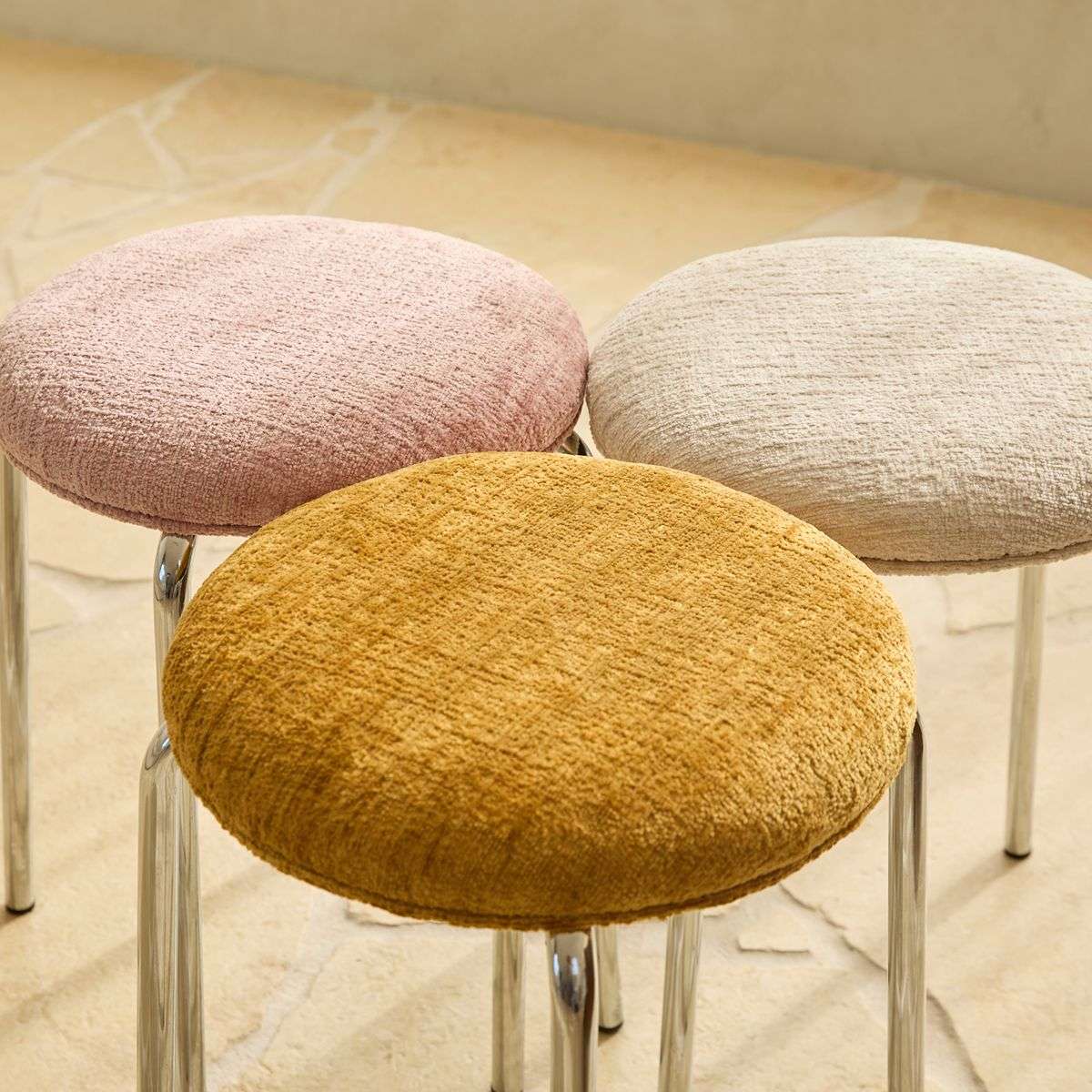 Vivi Chrome Stool - Mustard Chenille - Mocka New Zealand