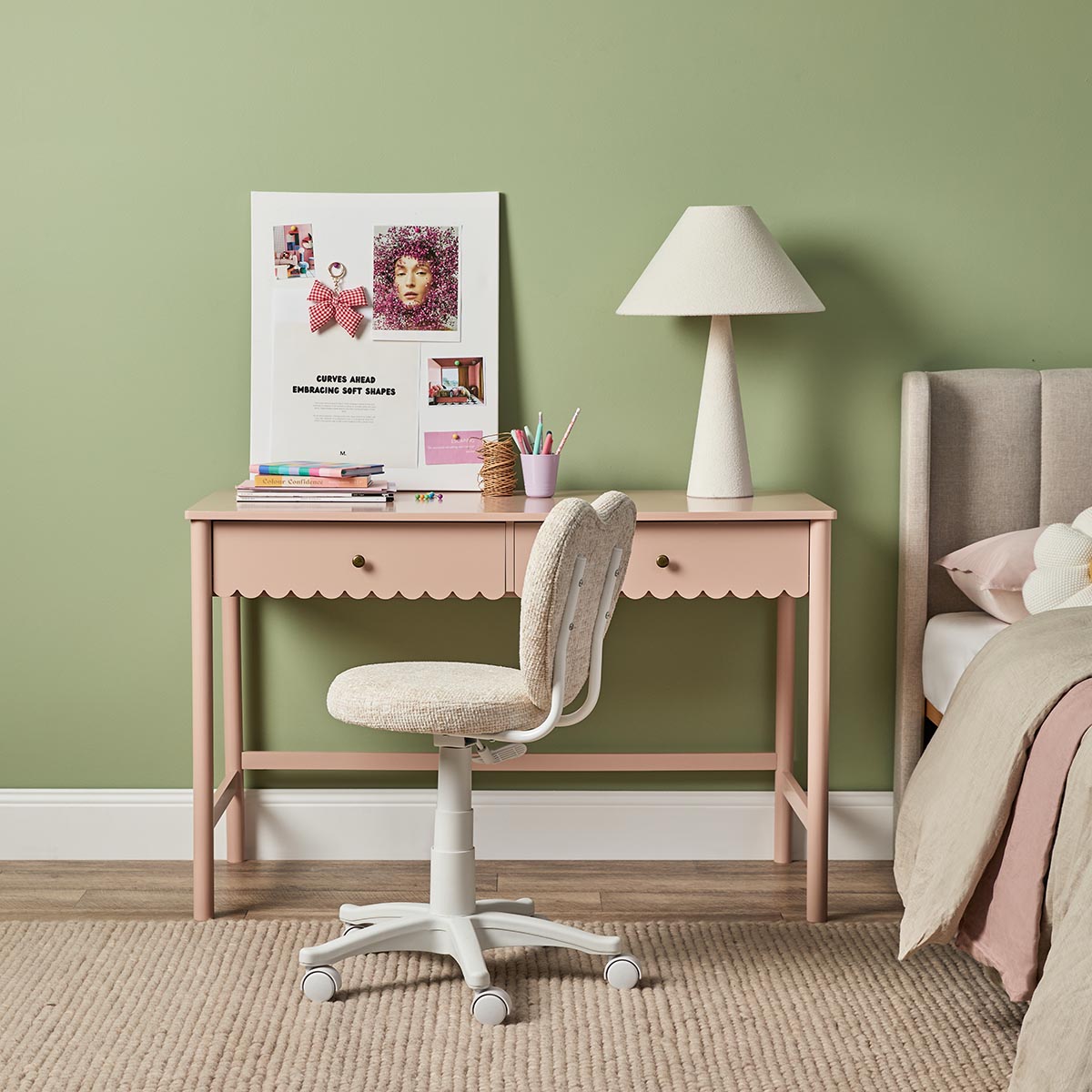 Maisie Scalloped Desk Pink Functional Stylish Mocka