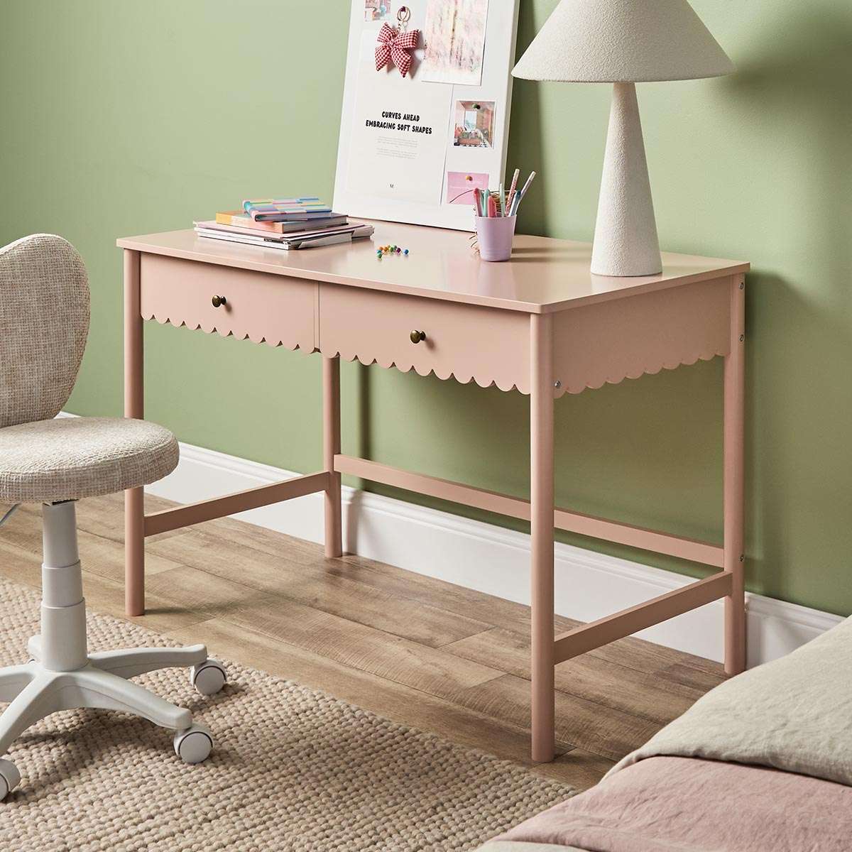Maisie Scalloped Desk - Pink - Mocka New Zealand