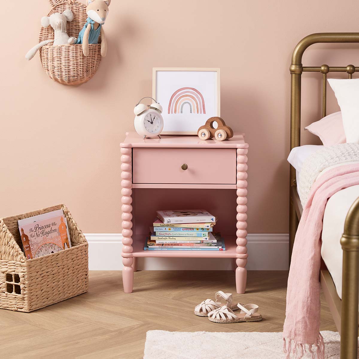 Betti Bobbin One Drawer Bedside Table - Pink - Mocka New Zealand