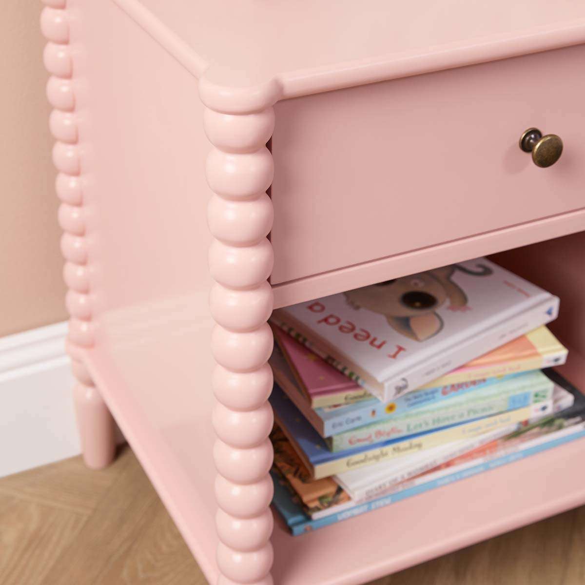 Betti Bobbin One Drawer Bedside Table - Pink - Mocka New Zealand