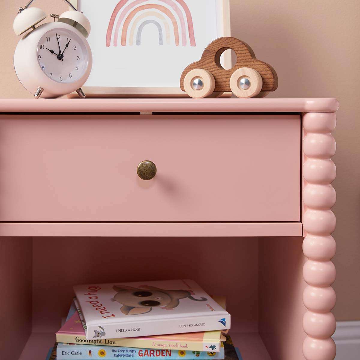 Betti Bobbin One Drawer Bedside Table - Pink - Mocka New Zealand