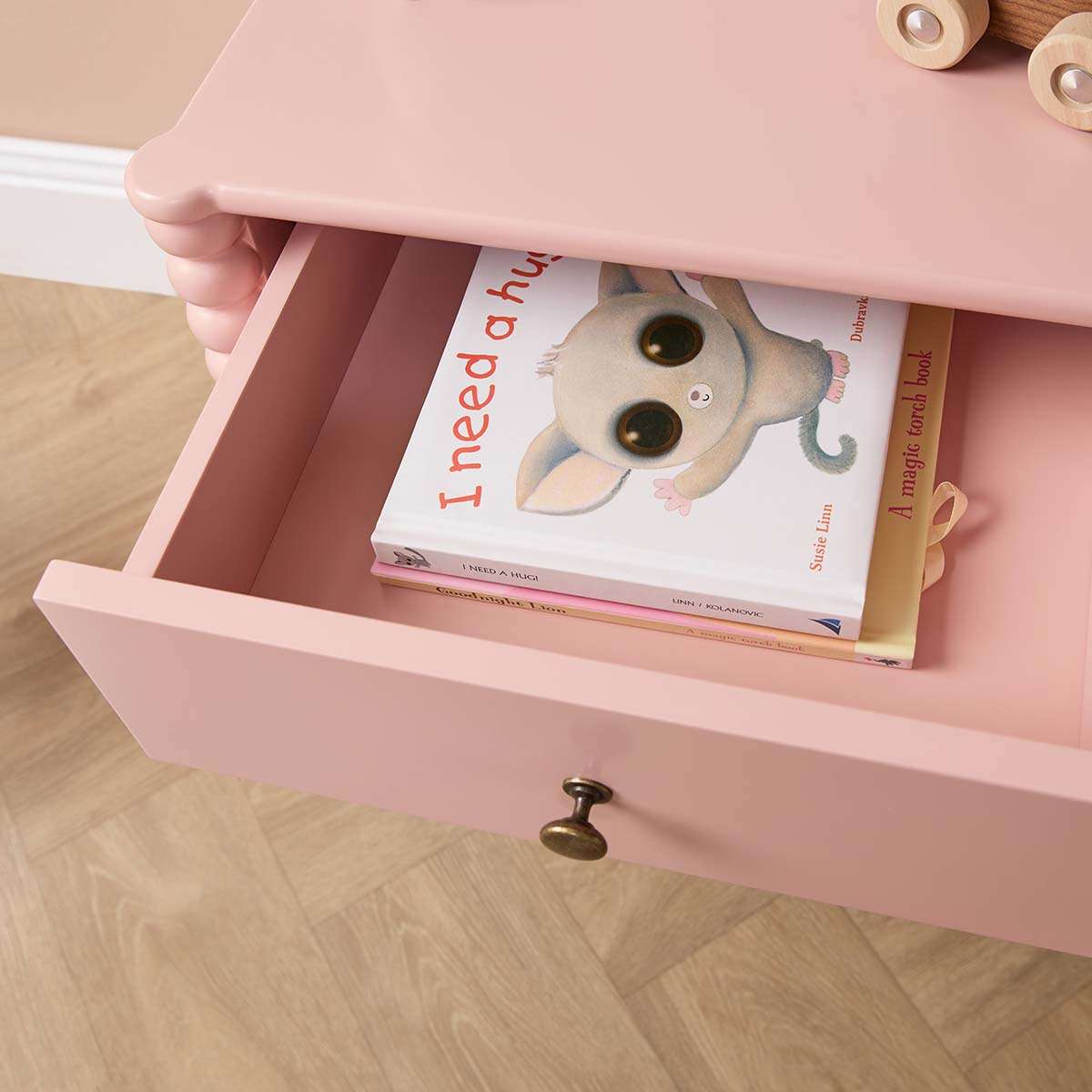 Betti Bobbin One Drawer Bedside Table - Pink - Mocka New Zealand
