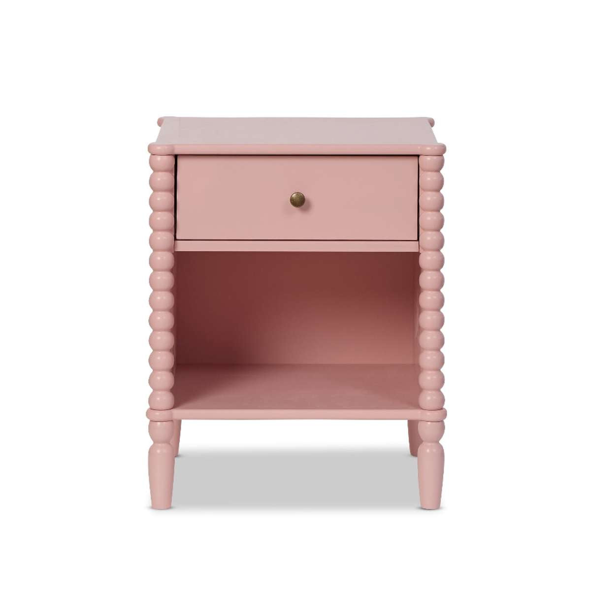 Betti Bobbin One Drawer Bedside Table - Pink - Mocka New Zealand