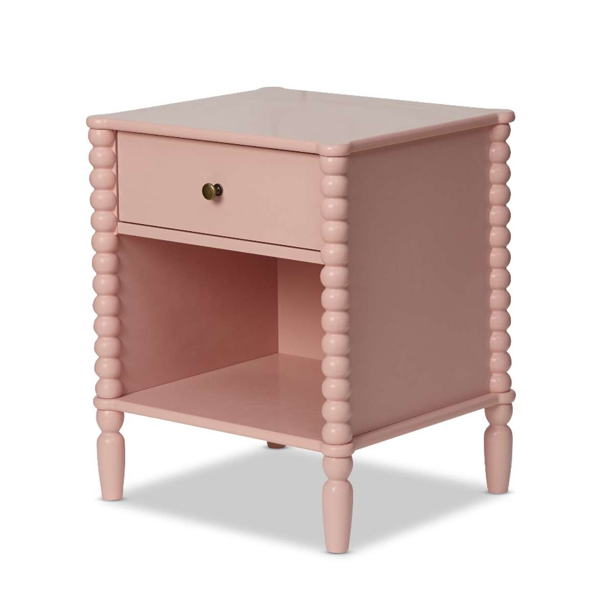 Betti Bobbin One Drawer Bedside Table - Pink - Mocka New Zealand