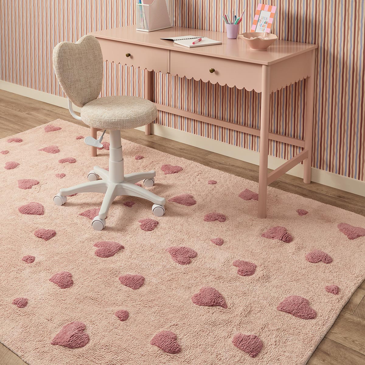 Addy Rectangle Heart Rug - Pink - Mocka New Zealand