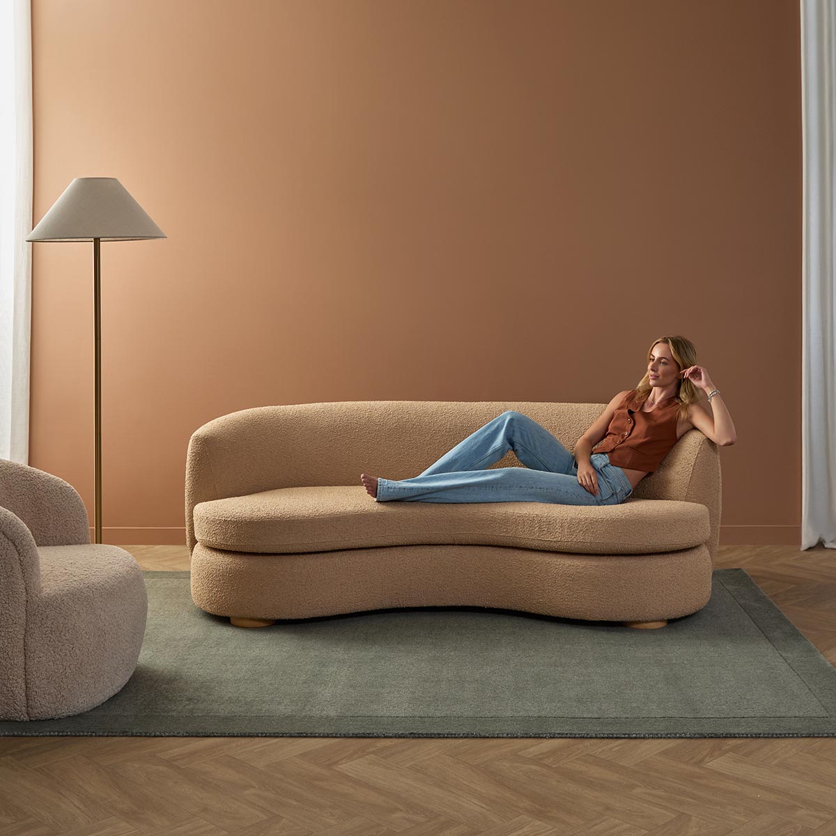 Lyle Pebble 2.5 Seater Sofa - Caramel Boucle - Mocka New Zealand