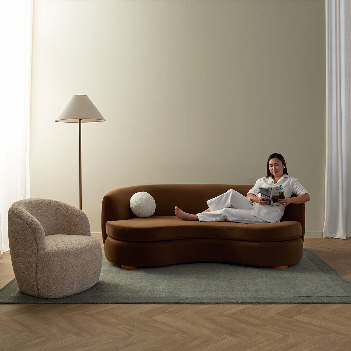 Lyle Pebble 2.5 Seater Sofa - Chocolate Velvet - Mocka New Zealand