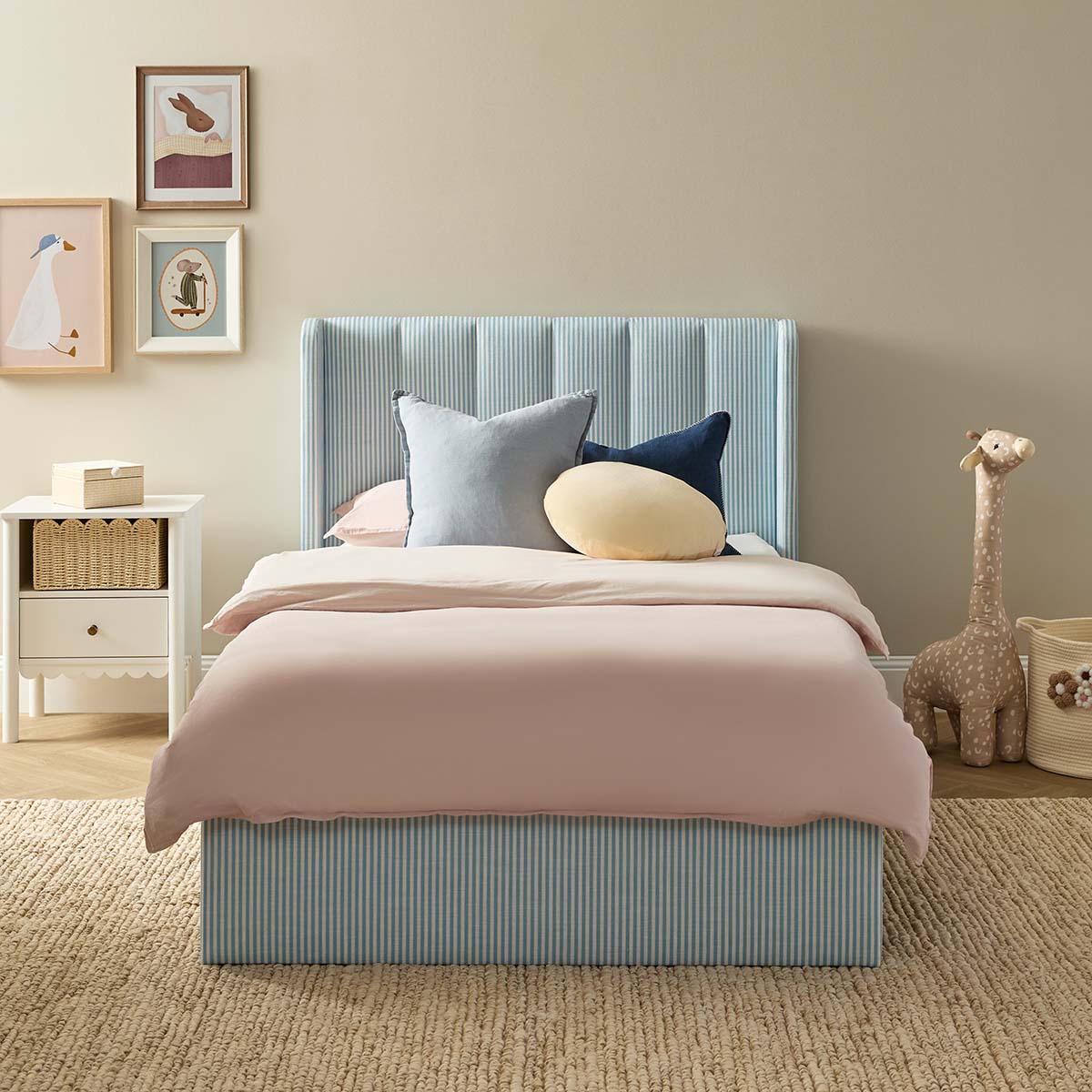 Quinn King Single Bed - Blue Stripe - Mocka New Zealand