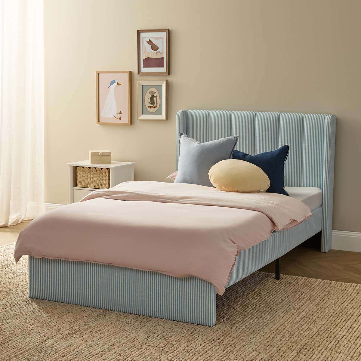 Quinn King Single Bed - Blue Stripe - Mocka New Zealand