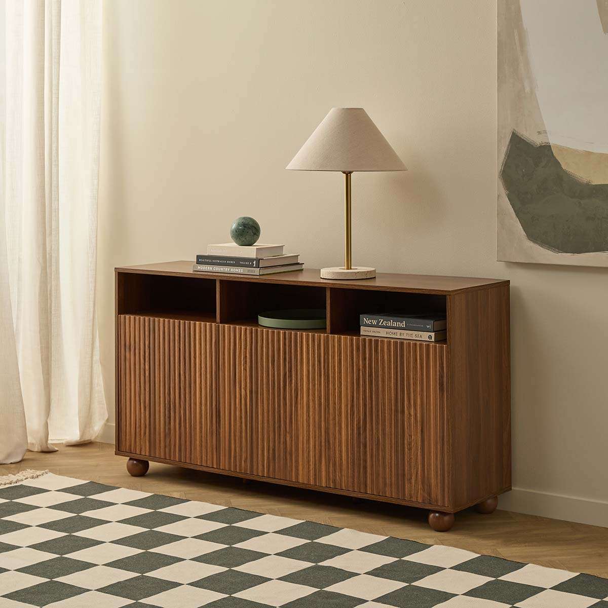 Deven Ball Feet Storage Console Table - Walnut - Mocka New Zealand