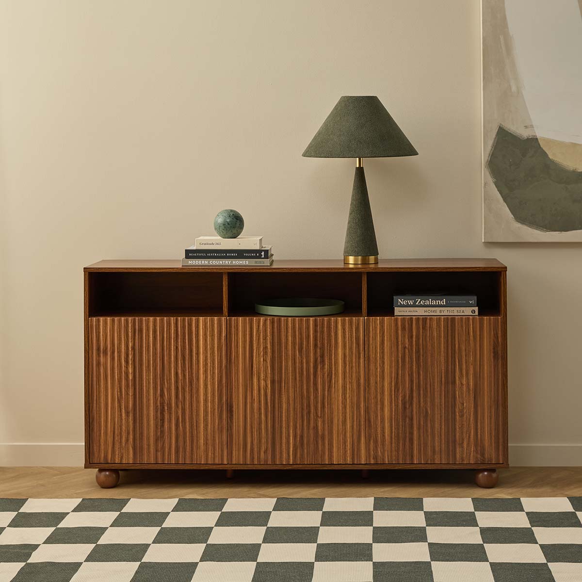 Deven Ball Feet Storage Console Table - Walnut - Mocka New Zealand