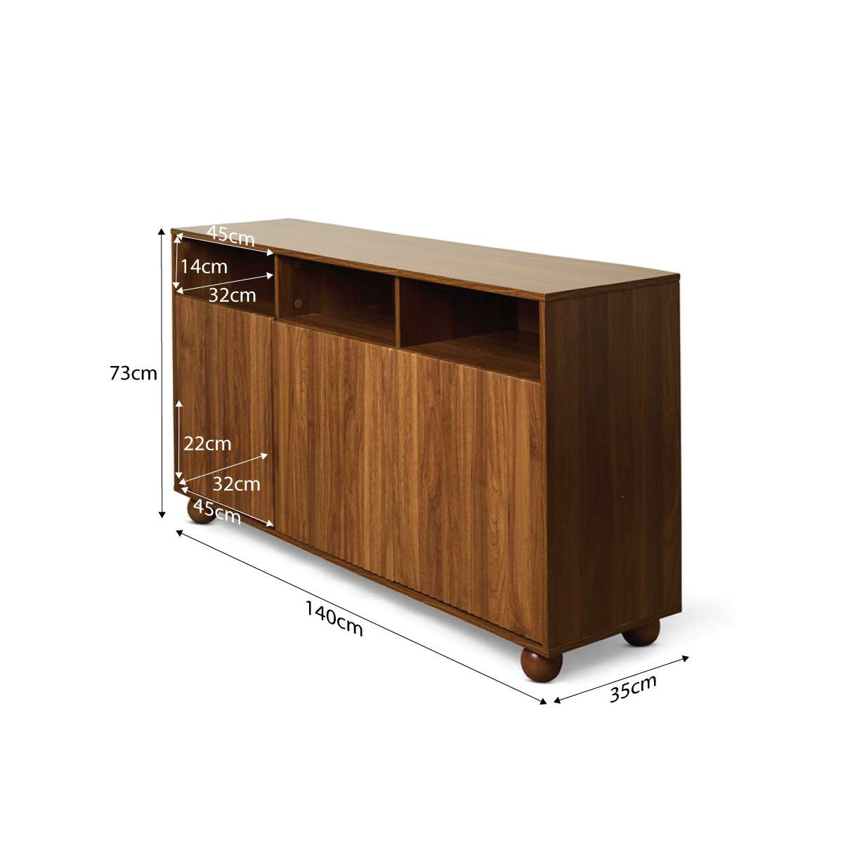 Deven Ball Feet Storage Console Table - Walnut - Mocka New Zealand