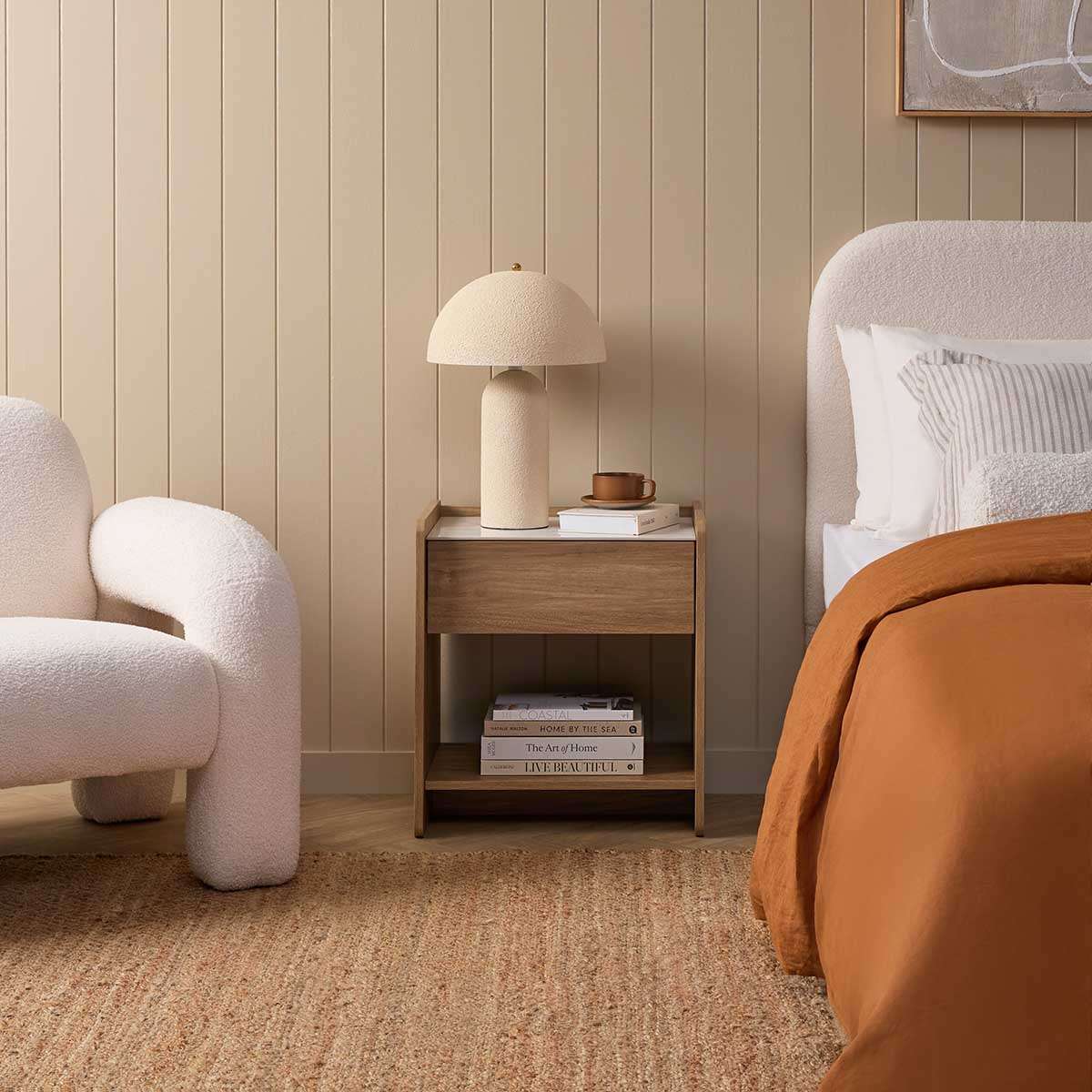 Avery Stone Top Bedside Table - Pecan - Mocka New Zealand