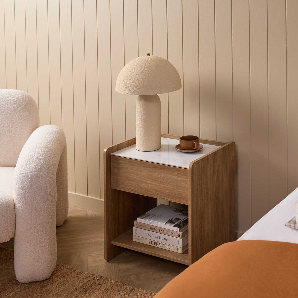 Avery Stone Top Bedside Table - Pecan - Mocka New Zealand