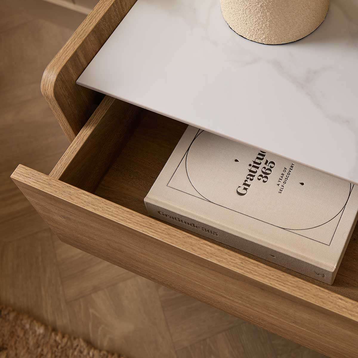 Avery Stone Top Bedside Table - Pecan - Mocka New Zealand