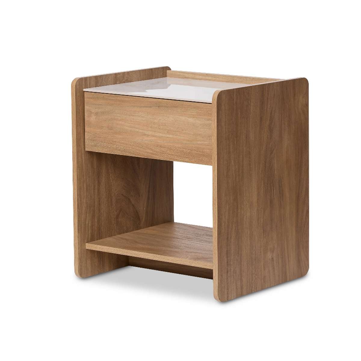 Avery Stone Top Bedside Table - Pecan - Mocka New Zealand