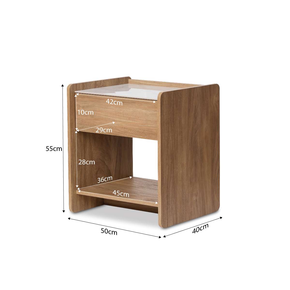 Avery Stone Top Bedside Table - Pecan - Mocka New Zealand