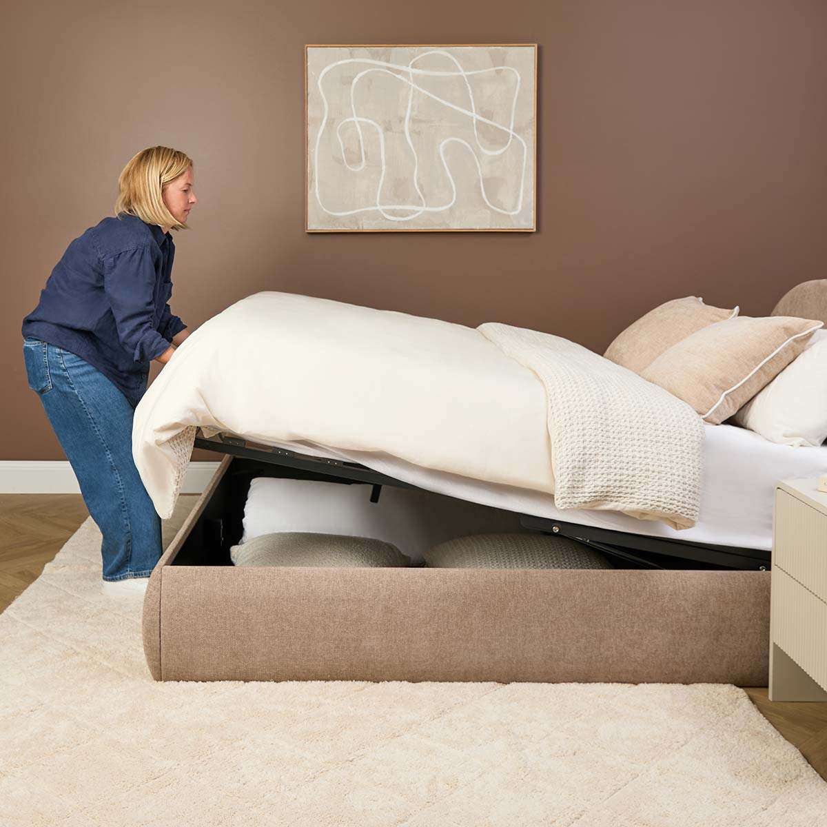 Tanner Storage Queen Bed - Beige - Mocka New Zealand