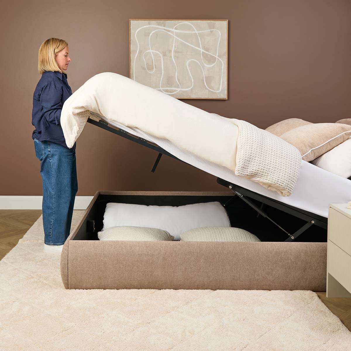 Tanner Storage Queen Bed - Beige - Mocka New Zealand