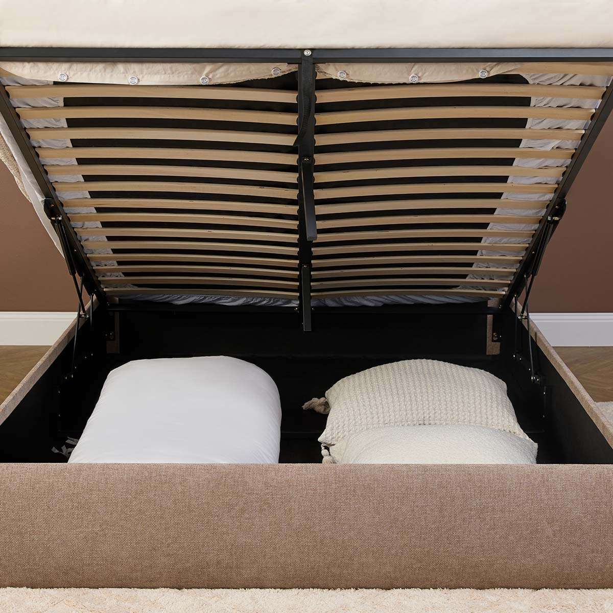 Tanner Storage Queen Bed - Beige - Mocka New Zealand