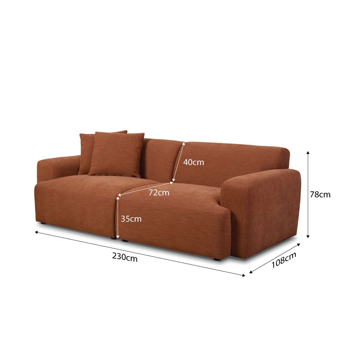 Dylan 2.5 Seater Sofa - Rust