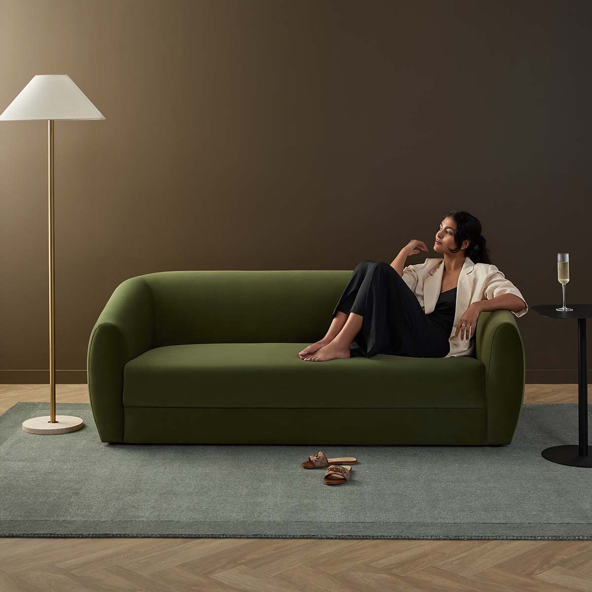 Reign 2.5 Seater Sofa - Olive Green Velvet - Mocka New Zealand