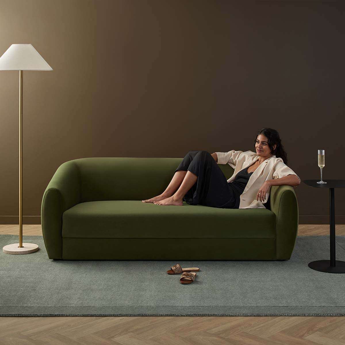 Reign 2.5 Seater Sofa - Olive Green Velvet