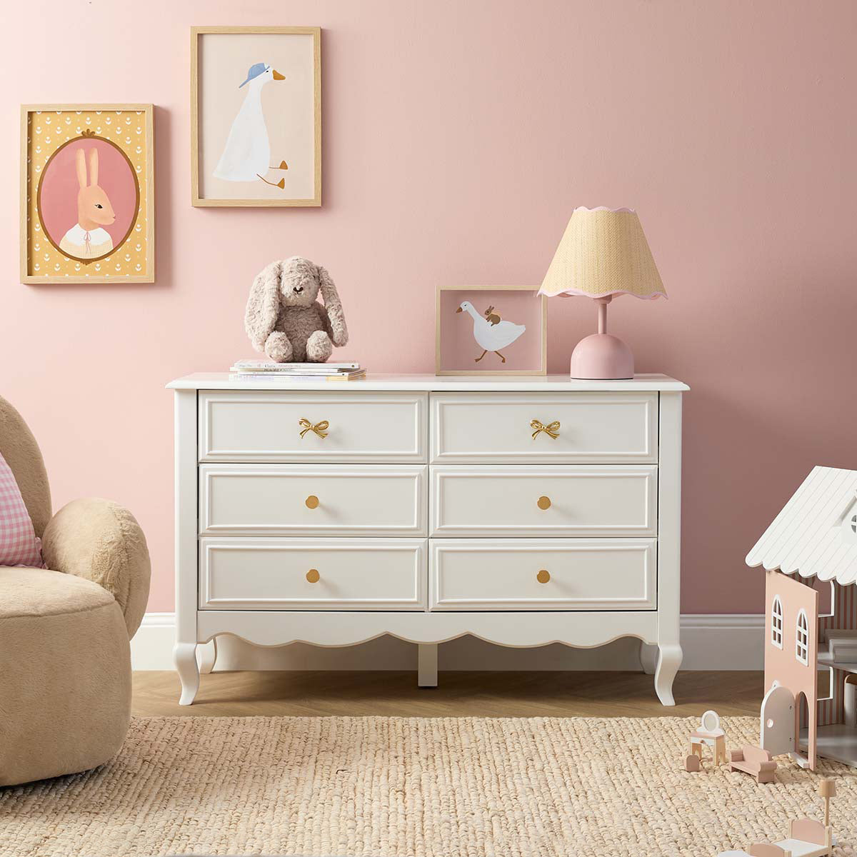 Emmeline Six Drawer with Bows - White
