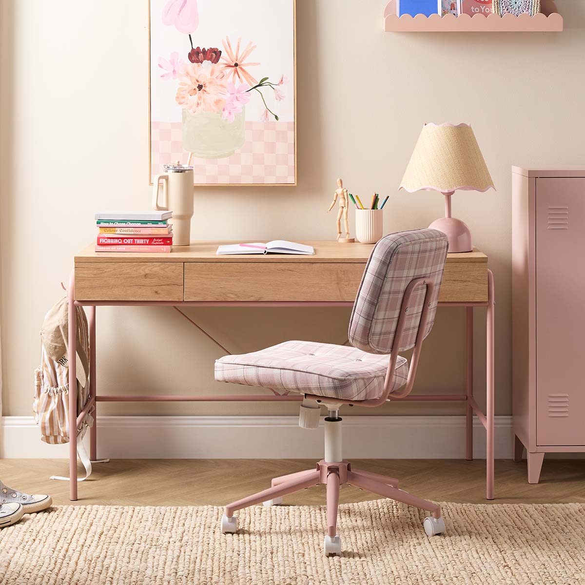 Grover Desk with Hooks - Pink/Natural - Mocka New Zealand