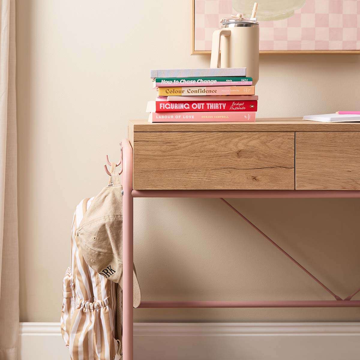 Grover Desk with Hooks - Pink/Natural - Mocka New Zealand