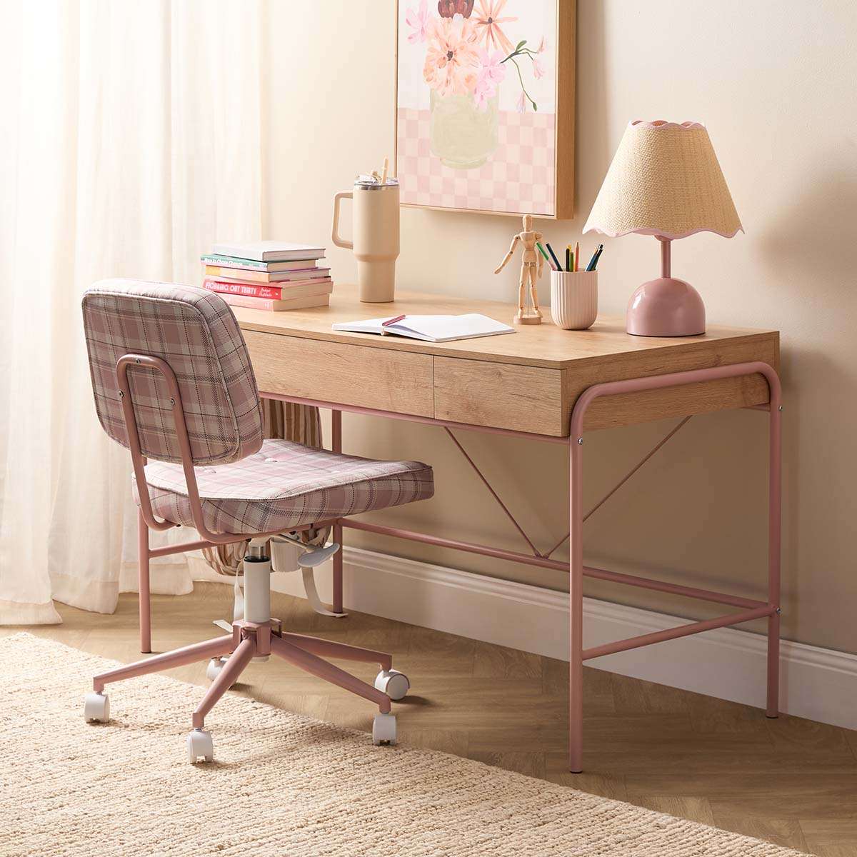 Grover Desk with Hooks - Pink/Natural - Mocka New Zealand