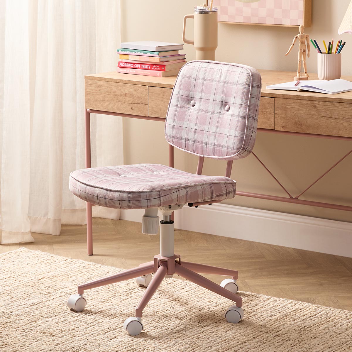 Milly Desk Chair - Pink Plaid - Mocka New Zealand