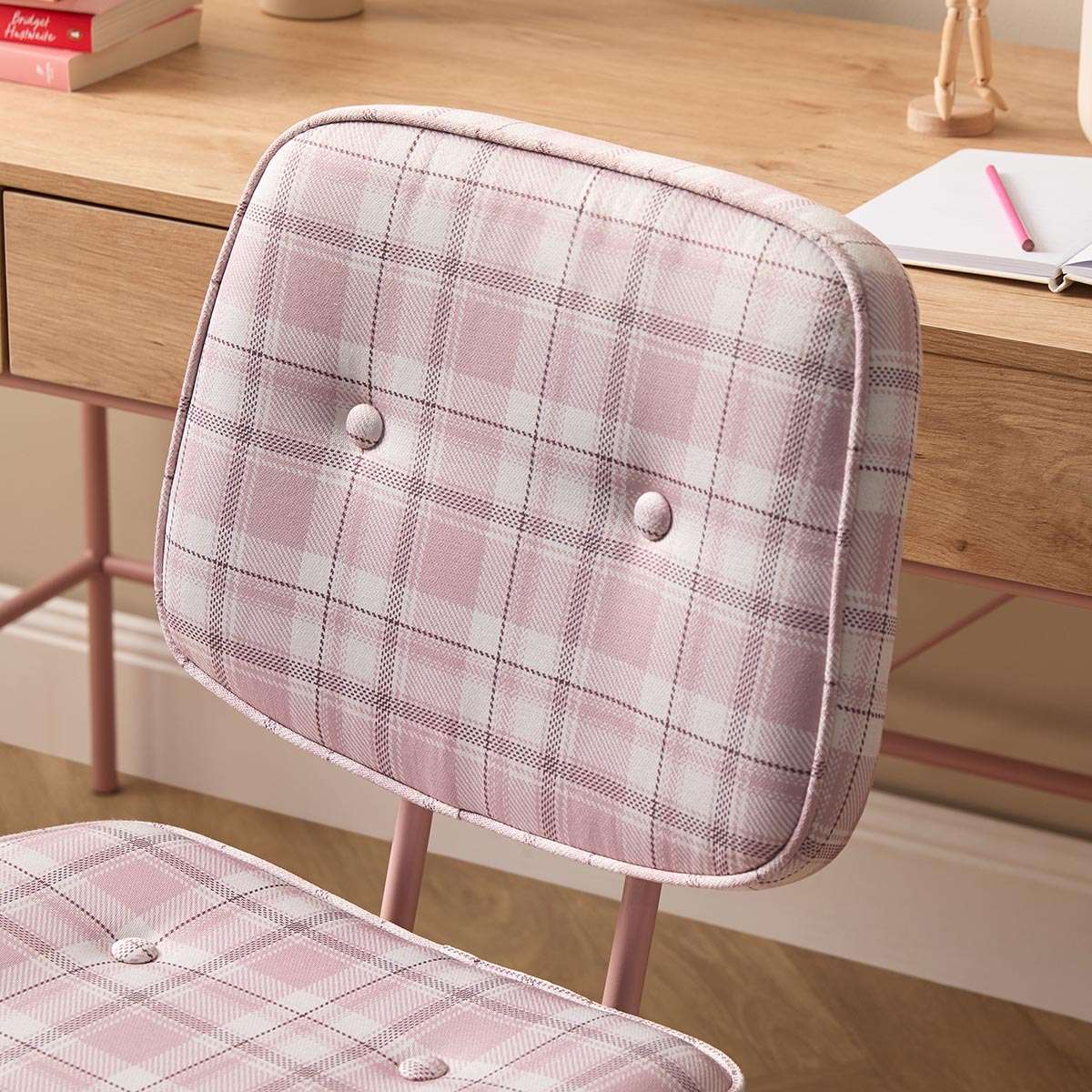 Milly Desk Chair - Pink Plaid - Mocka New Zealand
