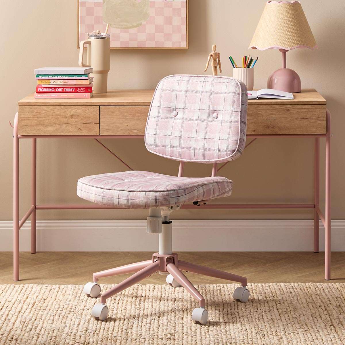 Milly Desk Chair - Pink Plaid - Mocka New Zealand