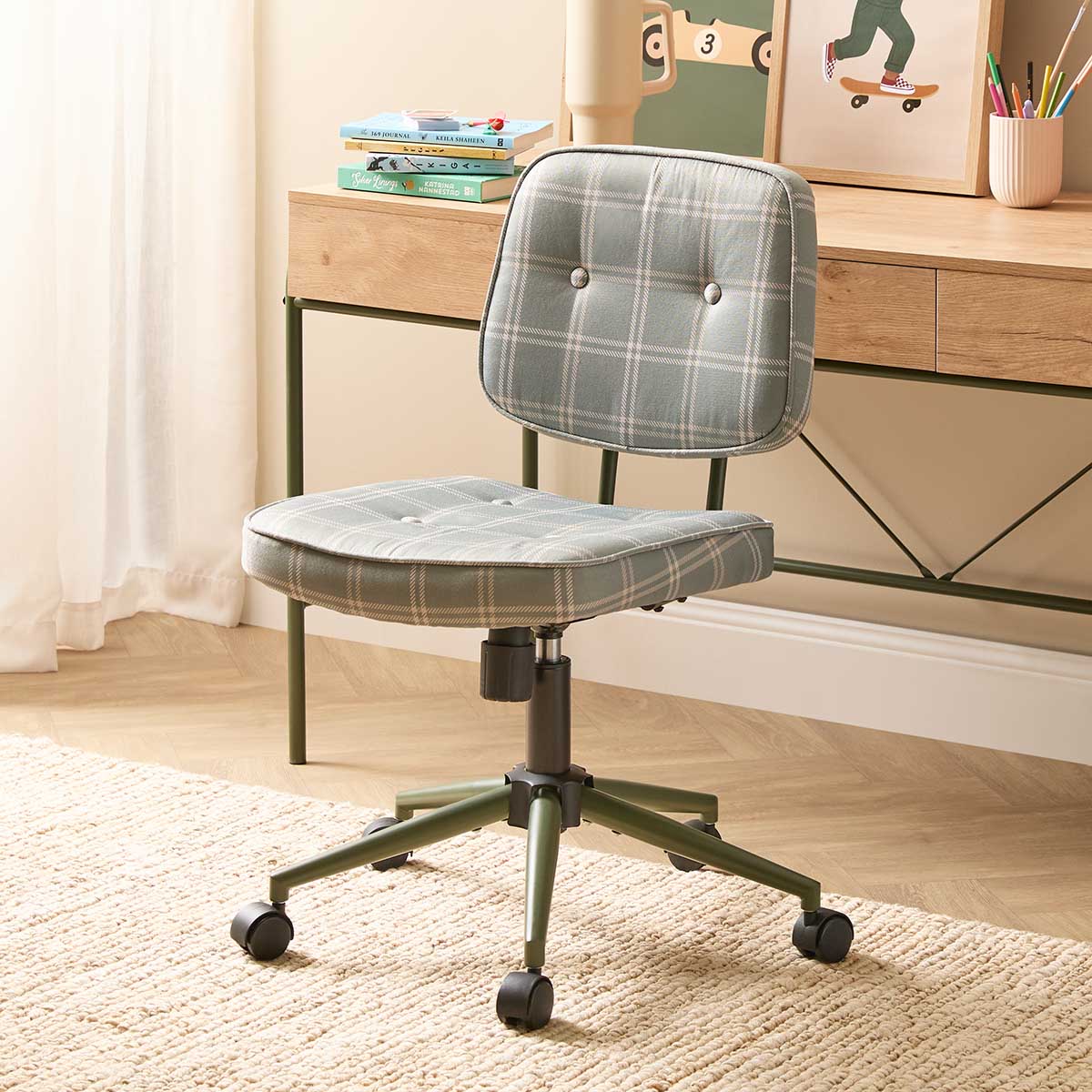 Morty Desk Chair - Khaki Plaid - Mocka New Zealand