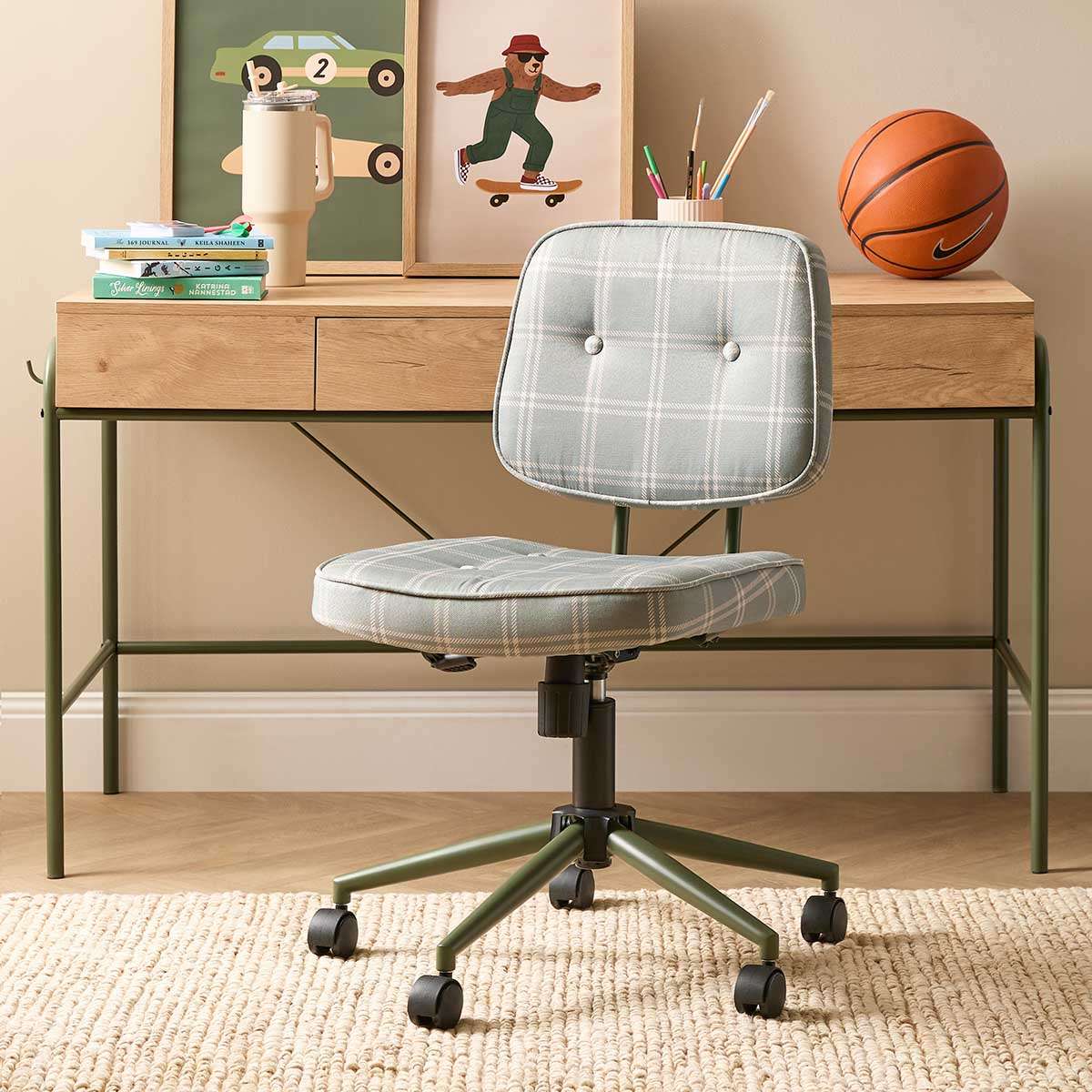 Morty Desk Chair - Khaki Plaid - Mocka New Zealand
