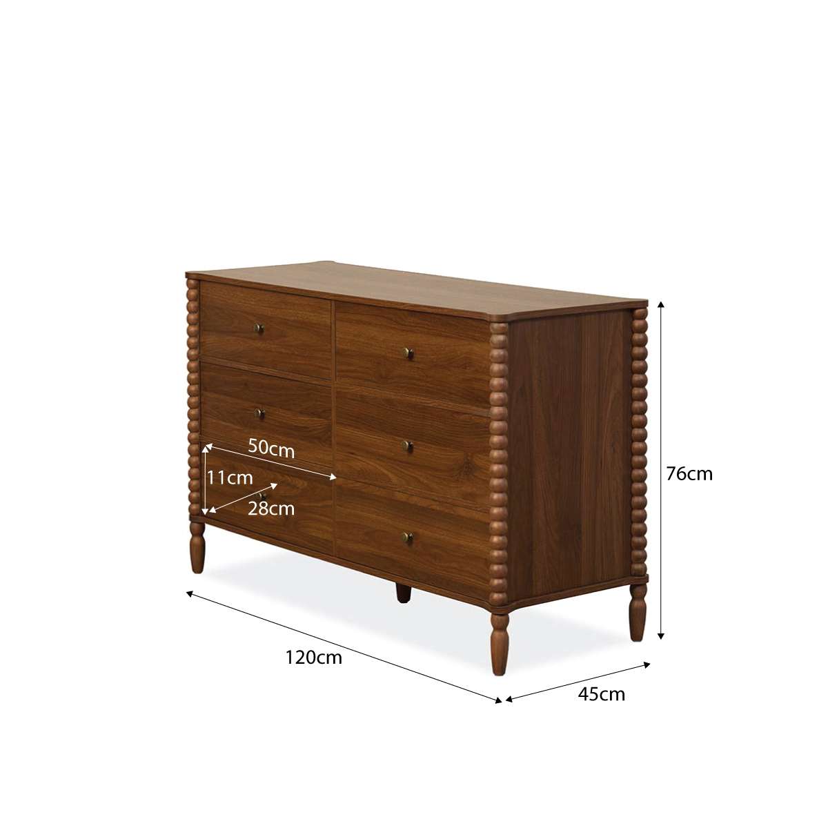 Betti Bobbin Six Drawer - Walnut - Mocka New Zealand