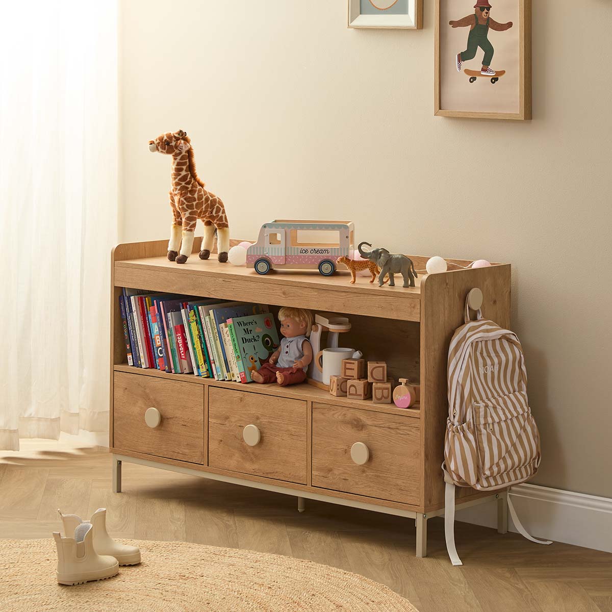 Spotty Book Storage with Toy Drawer Organiser - Cream - Mocka New Zealand