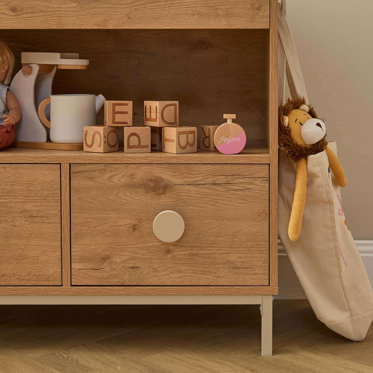 Spotty Book Storage with Toy Drawer Organiser - Cream - Mocka New Zealand