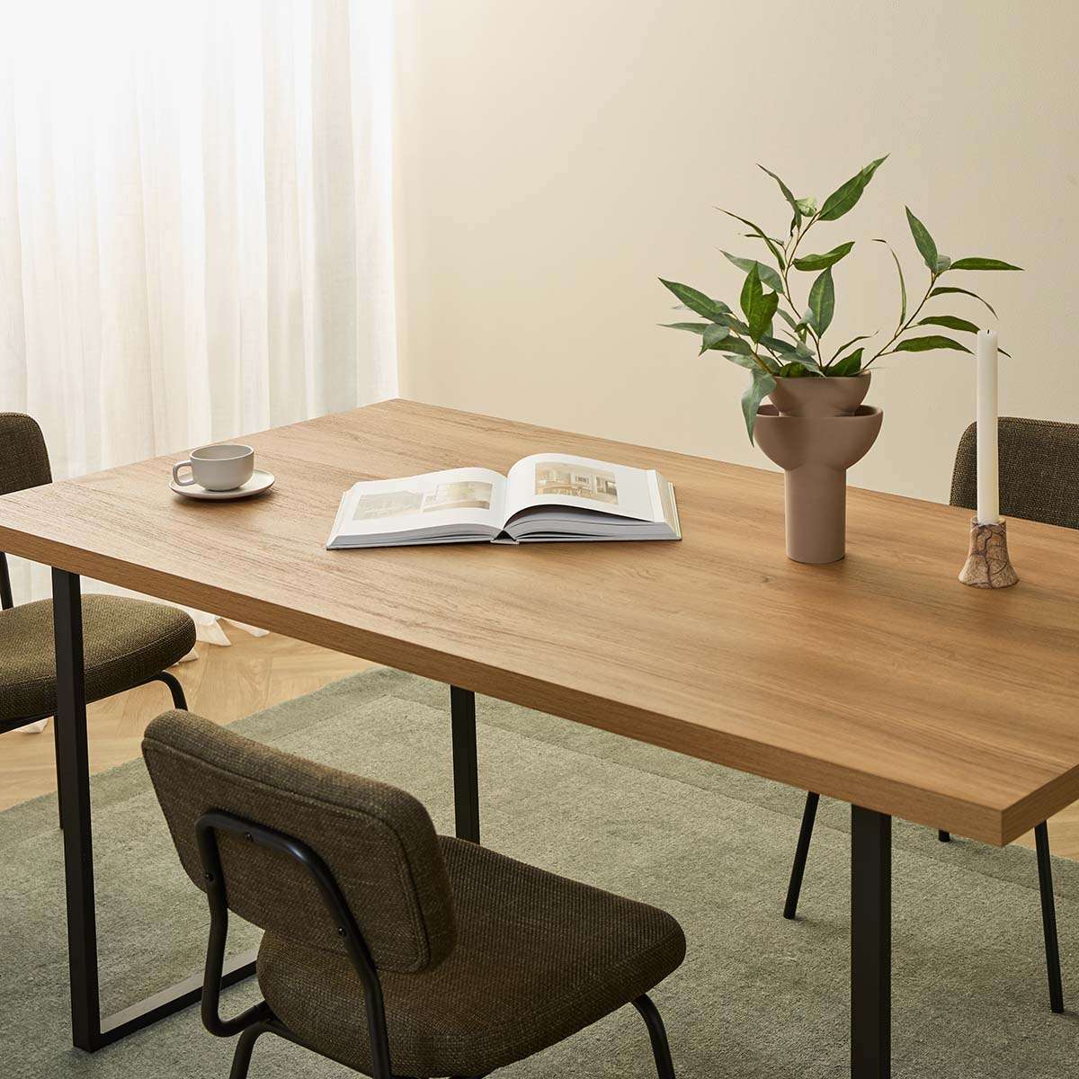 Carter Six Seater Dining Table - Natural/Black - Mocka New Zealand