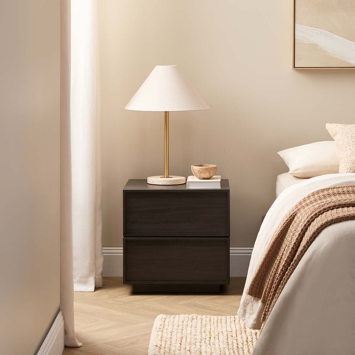 Osaka Bedside Table - Textured Black - Mocka New Zealand