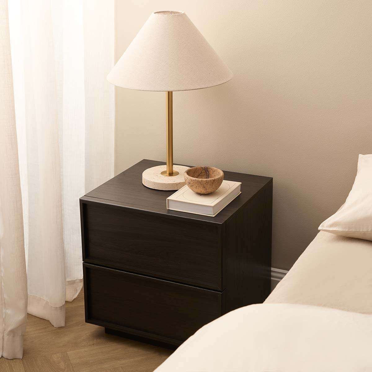 Osaka Bedside Table - Textured Black - Mocka New Zealand