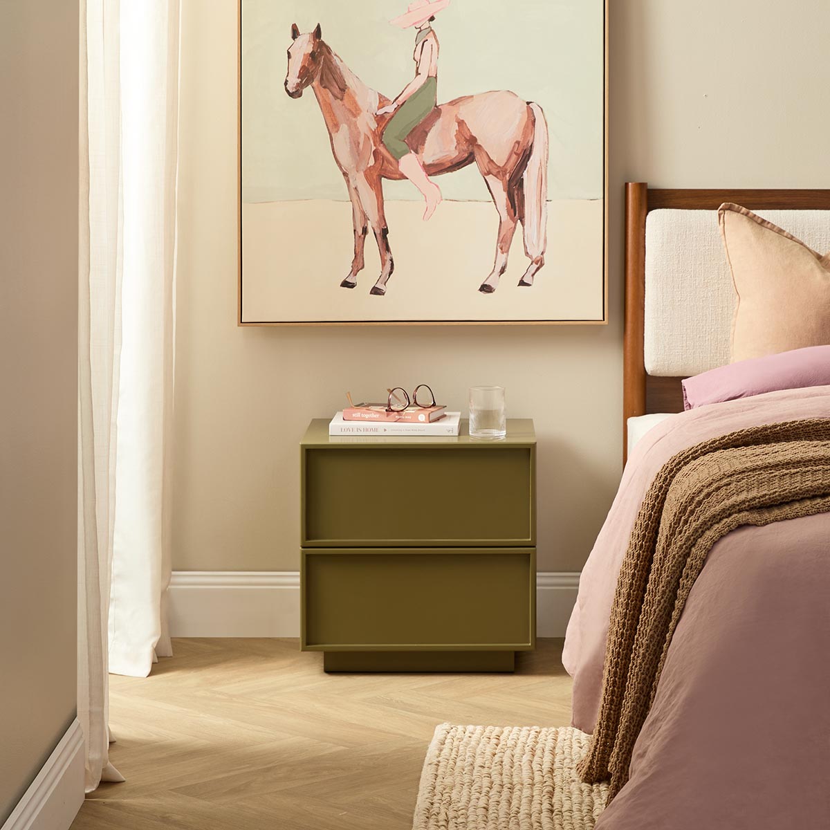 Osaka Bedside Table - Olive - Mocka New Zealand