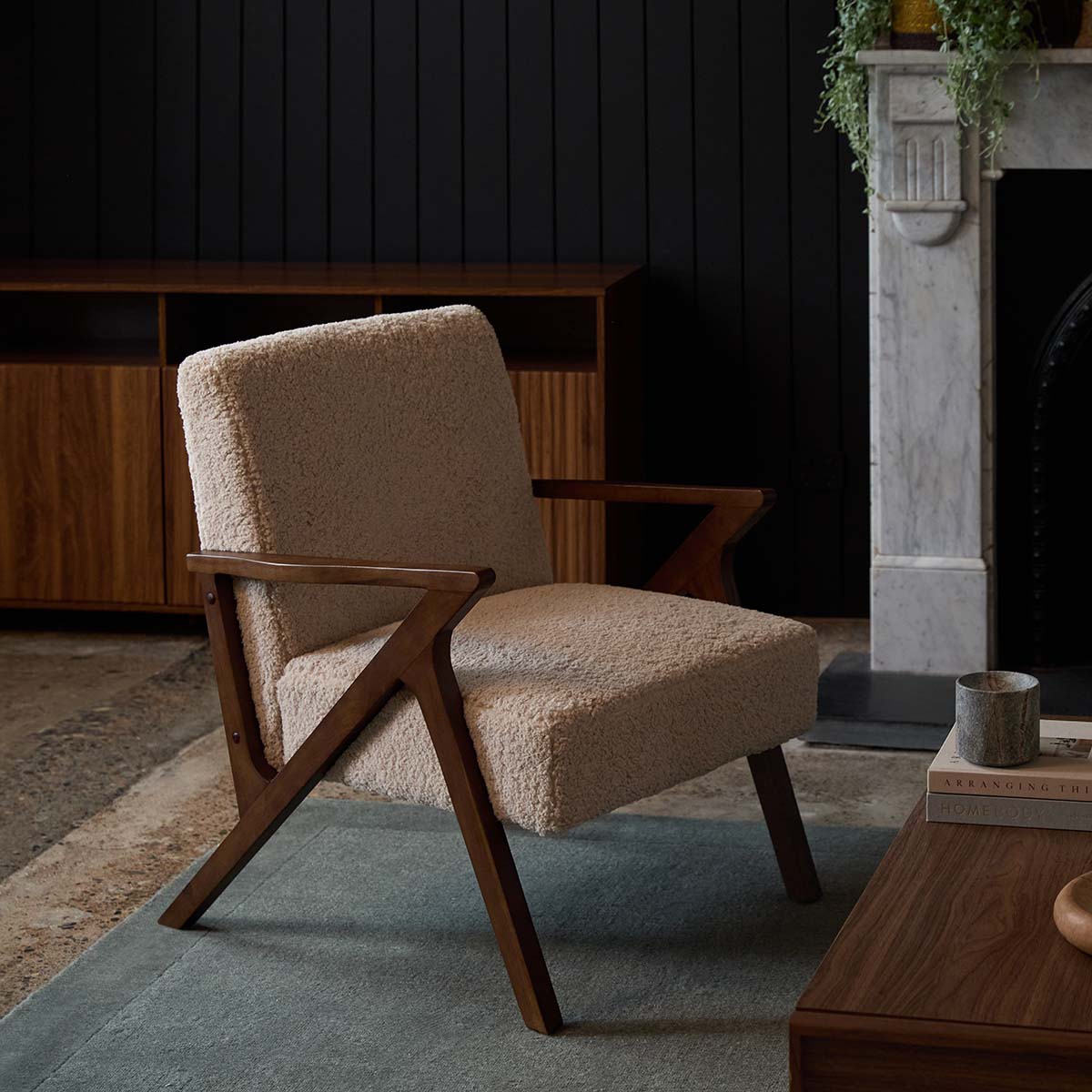 Ray Teddy Occasional Chair - Beige/Walnut - Mocka New Zealand