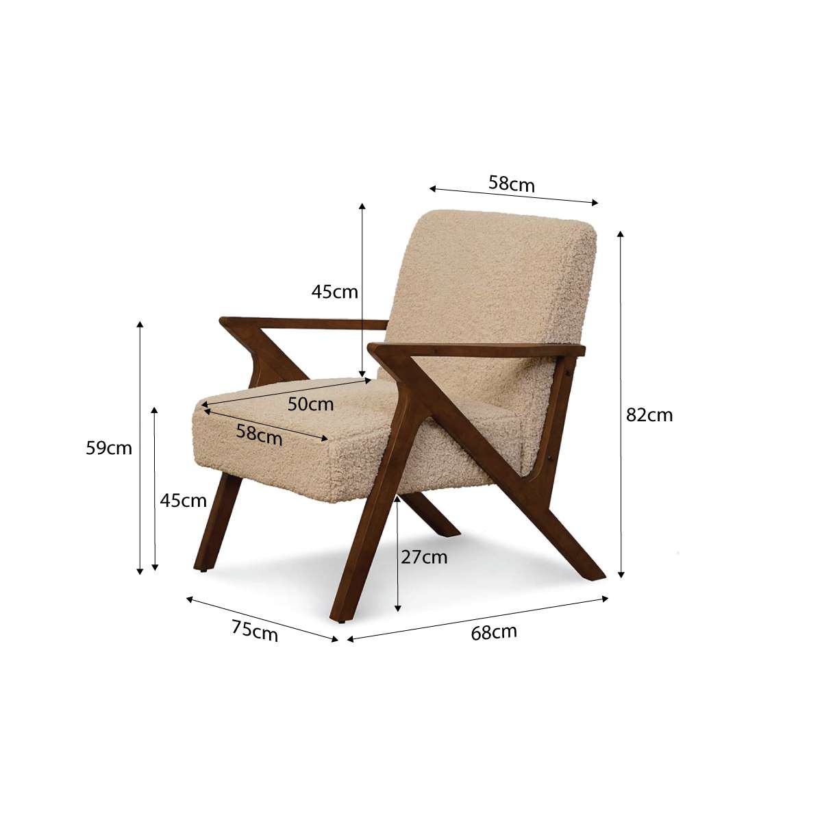 Ray Teddy Occasional Chair - Beige/Walnut - Mocka New Zealand