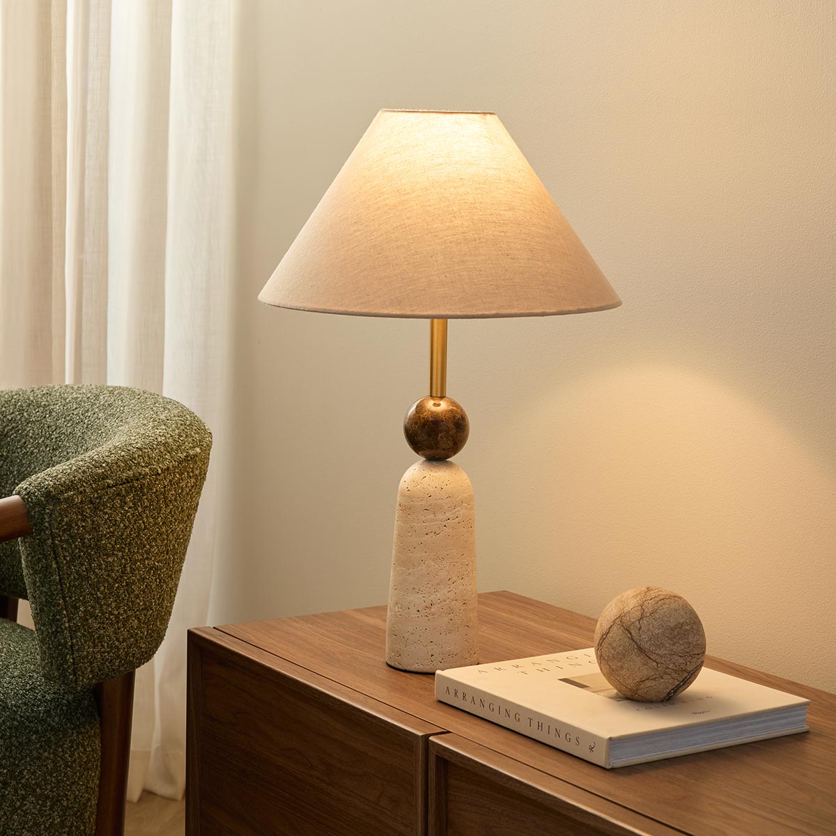 Travertine and Marble Table Lamp