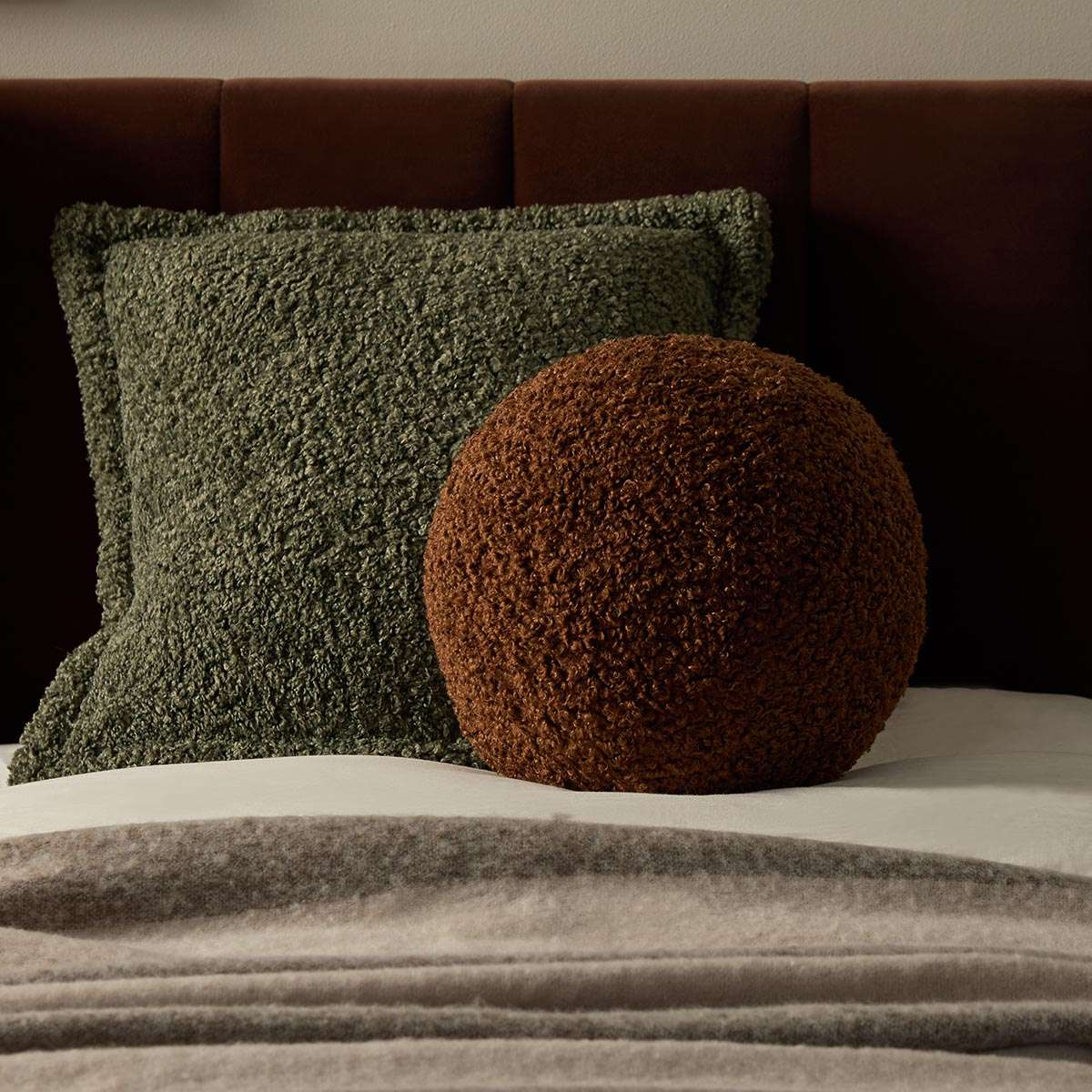 Frankie Sherpa Ball Cushion - Chocolate - Mocka New Zealand