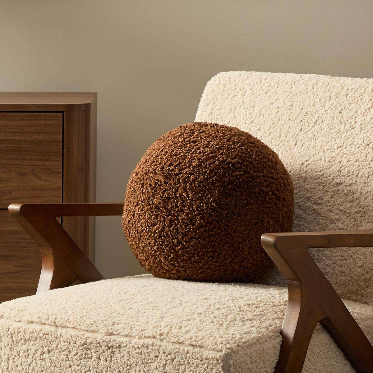 Frankie Sherpa Ball Cushion - Chocolate by Mocka